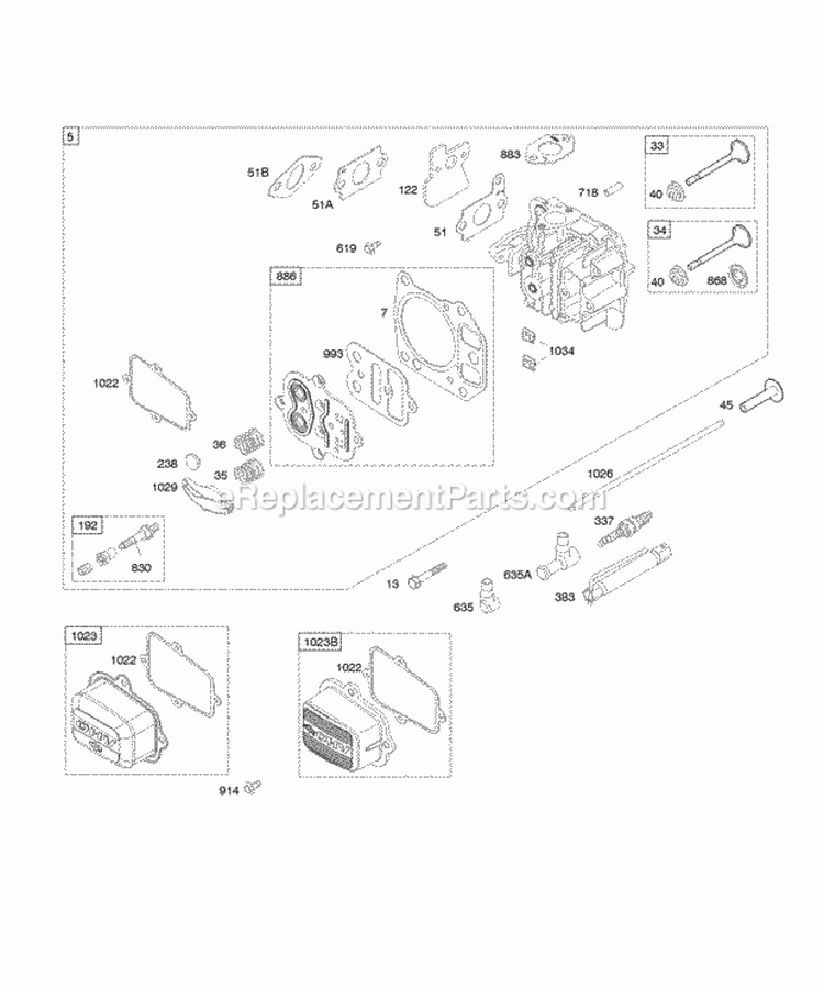 Cylinder Head Diagram and Parts List for 12Q502-0015-E1  Briggs and Stratton Engine